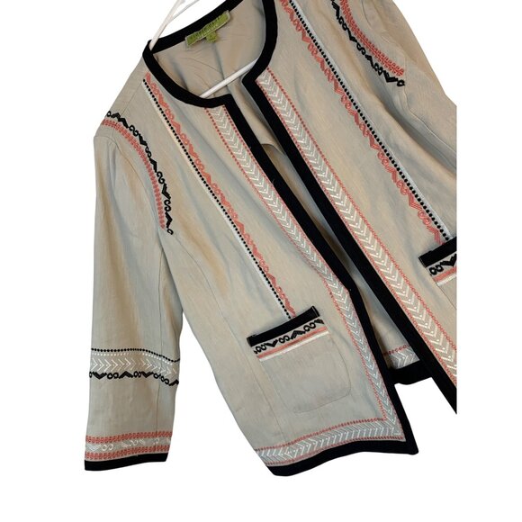 Sigrid Olsen Signature Embroidered Beige Linen Crop Boxy Jacket Size 4 9012 New - Picture 1 of 12